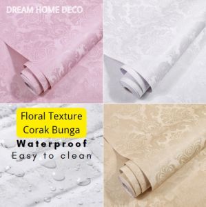 45cm x 10meters Self-Adhesive Embossed Flowers Metallic Wallpaper Wall Stickers