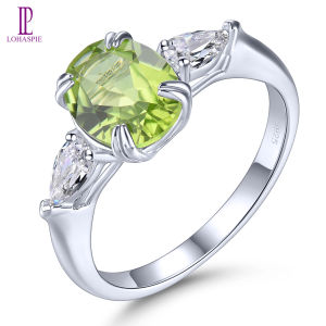 Lohaspie เครื่องประดับจริง1.8กะรัตเงิน925แหวนเพริโดแหวนเพอริดอทธรรมชาติแหวนเพริโดแหวนพลอยราศีเกิดหินเพริโดทรงรีแหวนเงิน925กับหินแหวนแฟชั่นสำหรับผู้หญิงเครื่องประดับเงิน925