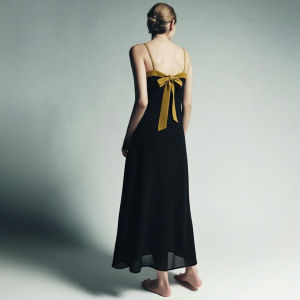 AMII | Casual Color Block Lace-Up Hollow A-Line Dress