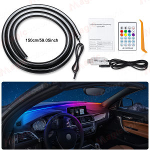 150cm Car Ambient Light Strip Acrylic Hidden Dashboard Front Windshield LED Interior Symphony Lights USB APP Control Universal