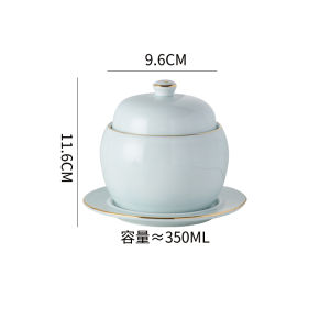 Luxurious Gold Rimmed Ceramic Soup Bowl Chinese Style Underglaze Porcelain Hotel Quality Birds Nest Dessert Bowl with Lid