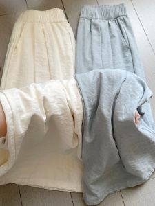 กางเกงขายาวผ้าไหมน้ำแข็งหลวมๆ สำหรับผู้หญิง กางเกงขายาวทรงหลวมบางฤดูร้อน ทรงลำลอง ทรงขากว้าง กางเกงขายาวสไตล์ใหม่ YFS