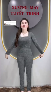 Set đồ bộ Cổ Vuông Tay Dài Quần Baggy chất liệu vải thun gân đũa lạnh co dãn dày dặn quần có túi.