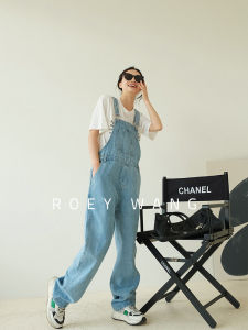 ROEY WANG Trendy Loose Casual Denim Overalls Wide Leg Slimming One-Piece Pants High Waist Long Pants All Seasons Womens Jeans