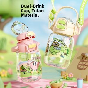 Fugang Large Capacity Tritan Double Drink Cup 500ML-1000ML for Students Going to School Boys Girls Special Use Cups