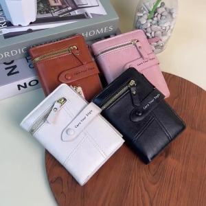 Dompet Wanita Mini Lipat Wallet Kartu Koin Multifungsi Zipper Polos Fashion Cewek Remaja Korea D106