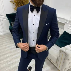Mens Wedding Tuxedo 2 Peices Suits for Men Slim Fit Peaked Lapel Best Man Wedding Party Male Suit Blazer+Pant Costume Homme