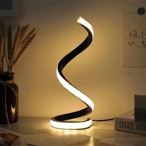 Modern Minimalist Spiral Desk Lamp Wire Controlled Power Button Switch Three Color LED Ambient Light for Bars Cafes Rooms Decor
