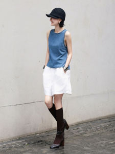 BOGUDU | Fashion Summer Casual Blue Sleeveless Vest & White Shorts Set