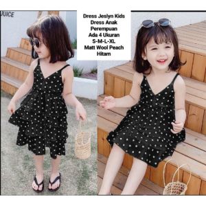Dress Anak Perempuan Model Kekinian Tali Pundak Motif Polkadot Dress Jeslyn Kids 1-5 Tahun Matt Wool Peach Model Fashion Viral Kekinian Korean Style Good Quality