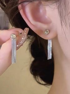 Original 925 Silver Needle French Metal Chain Tassel Earrings Luxury Unique Design Sensation Front And Back Wear Stud Earrings