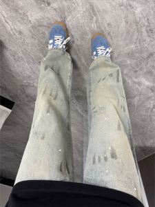 LIUBU | American Retro Splash Ink Dyed Jeans Men Slim Fit Straight Leg Trousers