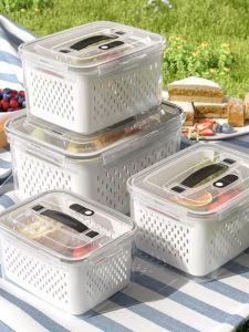 Multi-Functional Double Layer Handheld Fruit Storage Box Transparent Plastic Sealed Refrigerator Storage Container Home Use