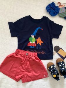 Summer Kids T-Shirt Short Sleeve Pure Cotton round Neck Print Top Fashionable Cute Colorful for Girls And Boys Tagkita Brand
