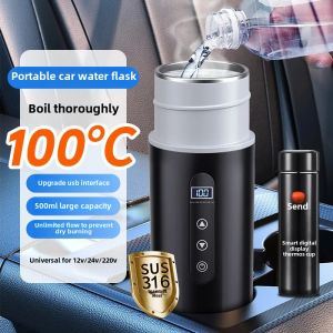 New Car Insulated Water Bottle 500ML Car 12V/24V Universal USB Electric Water Bottle Portable Insulated Water Bottle.