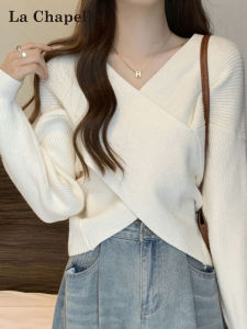 La Chapelle | Áo Sweater Knit Form Rộng V-Neck Tay Ngắn Kiểu Dáng Không Đều
