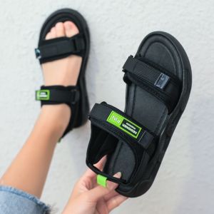 Sporty Womens Sandals 2023 Summer New Style Cute Adhesive Beach Fashionable Outdoor Low Heel Elastic Fabric Slip-On Sandals