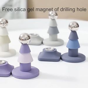 Magnetic Door Stopper Non Punching Sticker Hidden Door Holders Floor Mounted Nail-free Door Stops Magnetic Door Stopper Brushed Door Magnetic Suction Modern Style Indoor Anti-collision（Dual purpose）