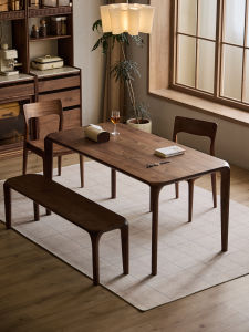 Nordic Style Real Wood Dining Table Black Walnut Clamp Long Rectangular Tea Table Retro Study Desk Six People Meal Time Table