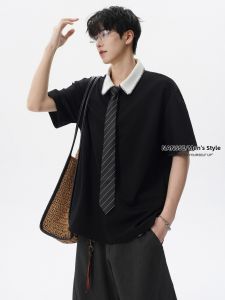 NANSSE | Color Block Lapel Semi-Zipper Casual Polo Shirt