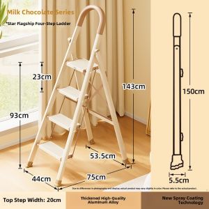 Multi-Functional Folding Ladder Moving in Home Decoration Wide Two-Purpose Pedal Anti-Slip Shelf with Handrail Aluminum Alloy Carbon Steel