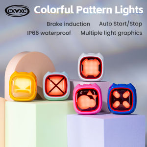 CXWXC Colorful Pattern Lights Brake Sensing Bicycle Taillight IP66 Waterproof Auto ON/OFF Bike Rear Light 400mAh 4 Gear Lighting
