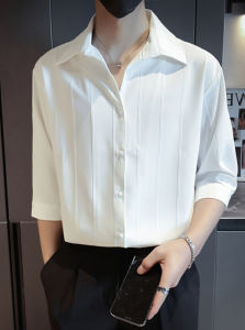 Trendy Brand Mens Ice Silk Loose Fit Summer Shirt Half Sleeve Thin Hanging Sensation Quick Dry White Shirt Youth Fashion