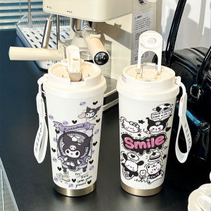 Stainless Steel Straw Cup Large Capacity Office Use Insulated Water Bottle High Aesthetic Value Cartoon Design Business Class