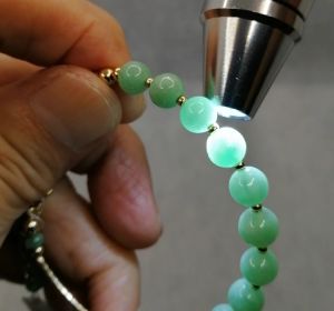 🌹100% Authentic Brand New Set "A" grade Burmese 14k Gold Filled masters hands crafted jade bangle precious jade stones bean green color 12+3 units beads diameter 6.5mm+- unique colour symbolise good luck prosperity exquisite elegant collectable item