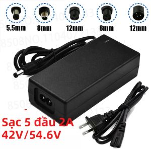 5-Plug Sạc Pin Lithium 42V 54.6V 2A DC EU/US Adapter Có Thể Thay Thế Đầu Cắm AC100-240V Sạc Điện Cho Các Thiết Bị Điện