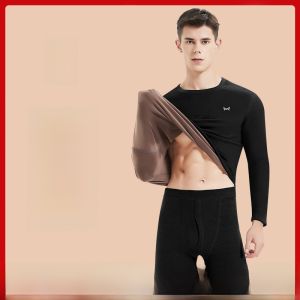 miiow | Thickened Fleece Warm Underwear Set For Men Winter Anti-Cold Heat Retention Catman Dervo Long Sleeve Double Layer Polyester Blend