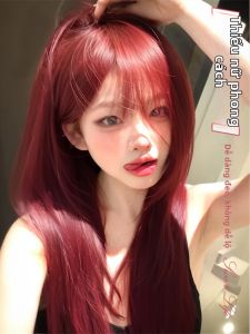 Raspberry Red Full Set Long Straight Wig With Air Bangs