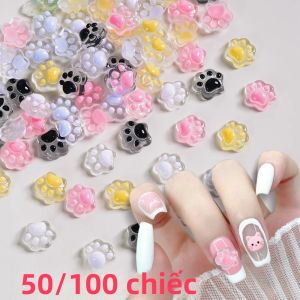 50/100 Chiếc Mặt Dán Trang Trí Móng Tay Hình Chân Mèo Phát Quang Dễ Thương Mặt Dán Hình Gấu/Mèo Con Bằng Nhựa Dùng Trang Trí Nail Art Phụ Kiện Làm Nail