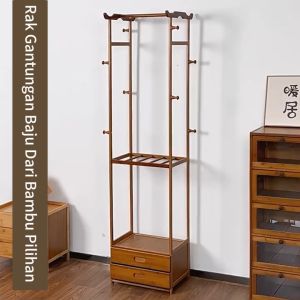 Rak Gantung Baju bambu Stand Hanger Gantungan Baju Celanan Stand Hanger Pakaian Den dengan laci