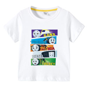 Bandai | Pure Cotton Childrens Summer Short-sleeved T-shirt for Boys and Girls Baby Thomas Thomas the Train Clothing