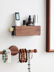 Walnut Wooden Wall-Mounted Storage Box Mobile Phone Cosmetic Organizer Adhesive Magnetic Absorption No-Punching Required