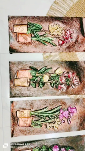 LUKISAN BUNGA FOIL TIMBUL RELIEF IMPORT BERISI 5 LEMBAR DALAM SATU PAKET UK 65*30 CM HAMPERS KADO GIFT HIASAN DINDING