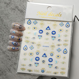 1Pcs 3D Bronzing Blue Eye Snake Nail Art Sticker Devil Animal EyesStarSunAbstract Line NailDecal Halloween DIY Manicure Decor