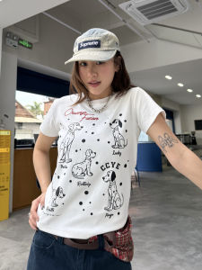 Áo Thun Tay Ngắn in Hình Chó Sọc American Original Của Cuan Cuan Ya Jia Dành Cho Nữ Mùa Hè Mới Cổ Tròn in Họa Tiết Thường Ngày Cotton Pha Lanh