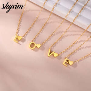 SKYRIM Women's Necklace: 26 Letter Love Pendant & Titanium Stainless Steel Necklace Collar Chain Fashion Jewelry