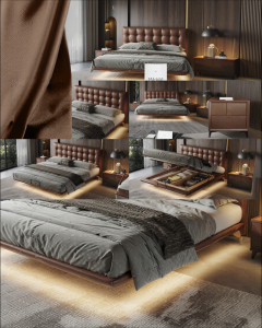 JIANSHEHAOTING | Retro Style Houndstooth Modern Double Suspended Storage Bed