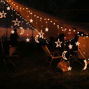 Moon Star Curtain Light 138LED Fairy Lights Star Light US Plug for Kid Bedroom Party Garden Yard Home Wedding Christmas Halloween Holiday Decoration Lighting