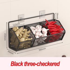 Wall Mounted Kitchen Organizer Rack Spice Storage Holder Fruit Basket Hanging Vegetable Shelf Racks