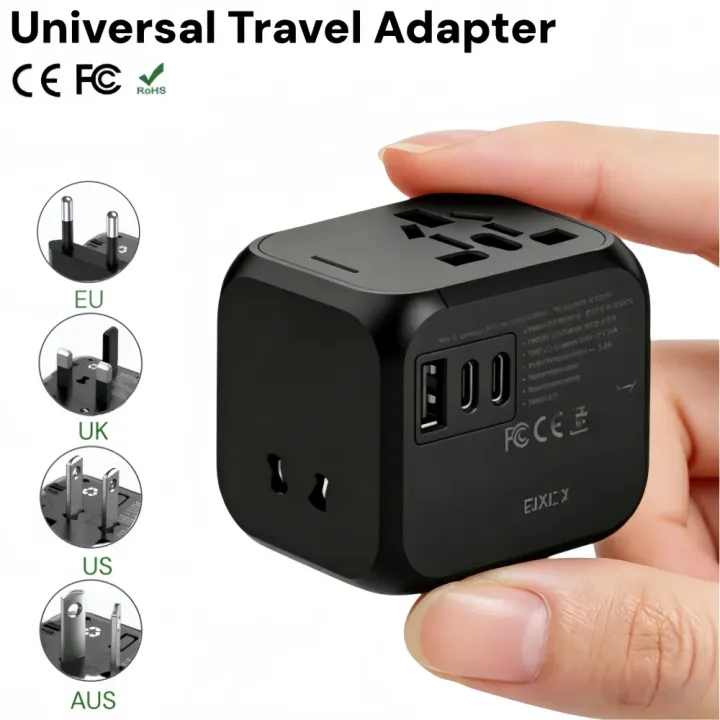 2500W GaN Universal Travel Adapter with 1 USB Ports 2 Type-C PD Charging All-in-one Travel Adapter EU/UK/USA/AUS Plug for Travel