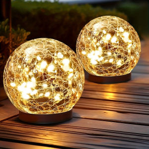 Solar Cracked Glass Globes - Waterproof Outdoor Ball Lights for Patio/Yard Decor