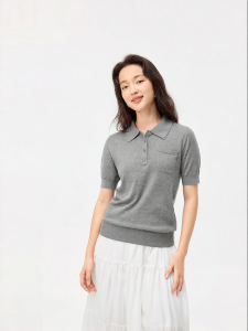 Purcotton | Cotton Turn-down Collar Polo Knit T-Shirt Spring and Summer