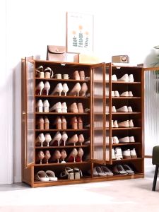 RRH STORE Shoe Cabinet Flip Savers Organizer Storage Shoe Racks Brown Bamboo Shoe Cabinet 7/8 Layers 4/3/2Doors Large Capacity