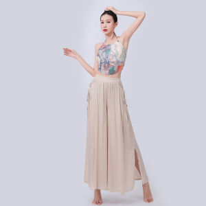 Cool High Waistline With Side Straps Wide Leg Pants With Side Slits Flowing And Versatile Dance Pants Performance Clothing