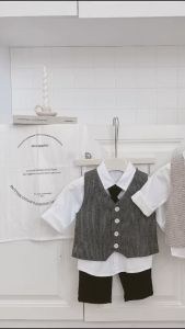 BE223 Set bộ vest gile quần dài cà vạt BEEMO quần áo bé trai phong cách Hàn Quốc