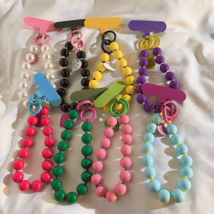 Small Fresh DIY Big Bead Bracelet Pendant Suitable for Phone Case Korean Style Young Adult Heart Mobile Phone Pendant Portable Keychain Earphone Sleeves Wrist Strap Bracelet Easiest for Match Ins Cellphone Chain Drop-Resistant Lanyard